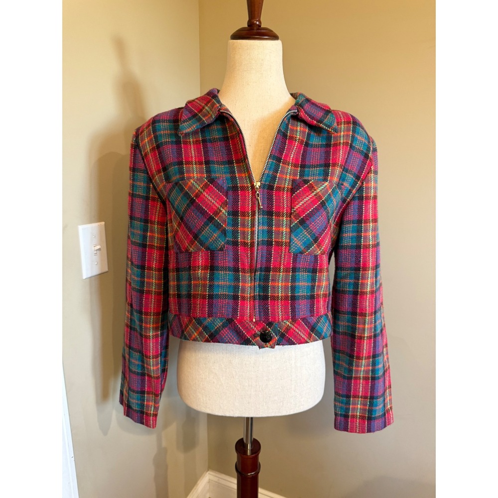 Vintage NYCC New York Clothing Co Plaid Cropped Zip Jacket Women's Large